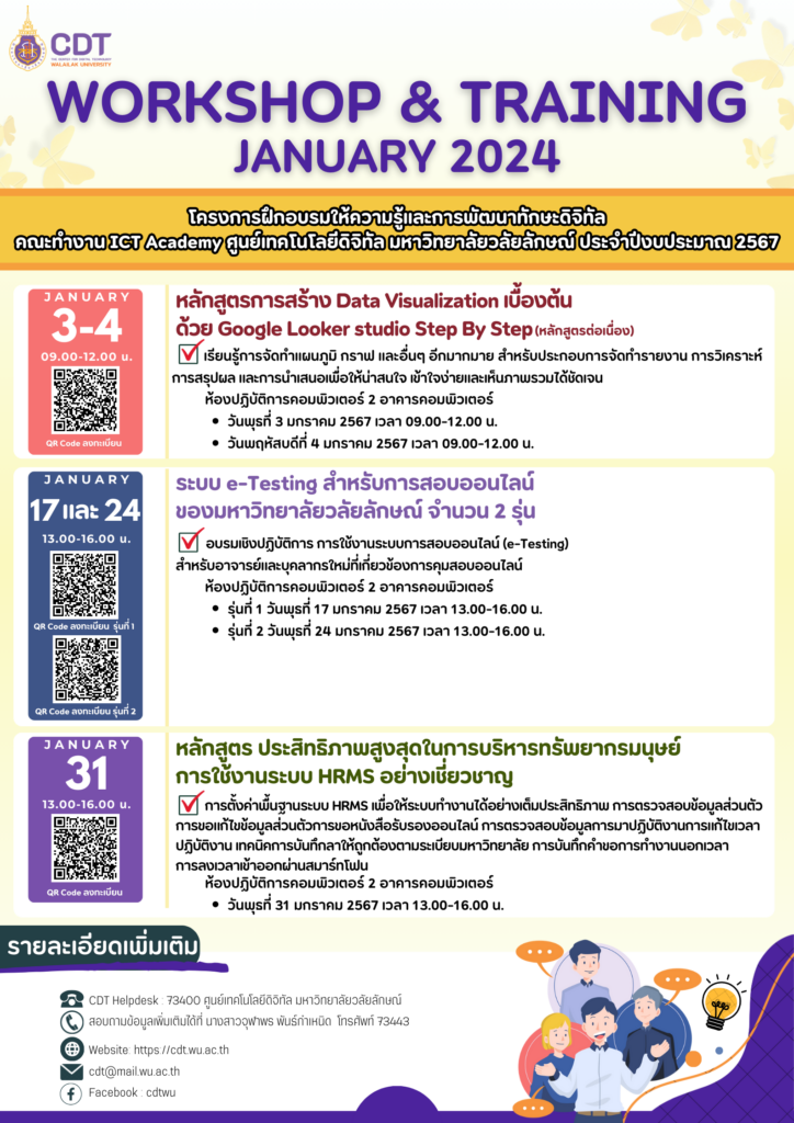 โครงการฝึกอบรมให้ความรู้ด้านดิจิทัลเพื่อสนับสนุนการปฏิบัติงาน ประจำปีงบประมาณ 2567 คณะทำงาน ICT Academy ศูนย์เทคโนโลยีดิจิทัล มหาวิทยาลัยวลัยลักษณ์