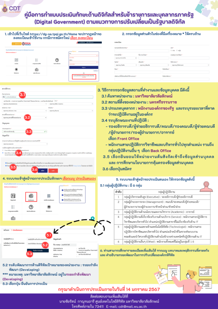 ขอเชิญทำแบบประเมินทักษะด้านดิจิทัลสำหรับข้าราชการและบุคลากรภาครัฐ (Digital Government) ตามแนวทางการปรับเปลี่ยนเป็นรัฐบาลดิจิทัล